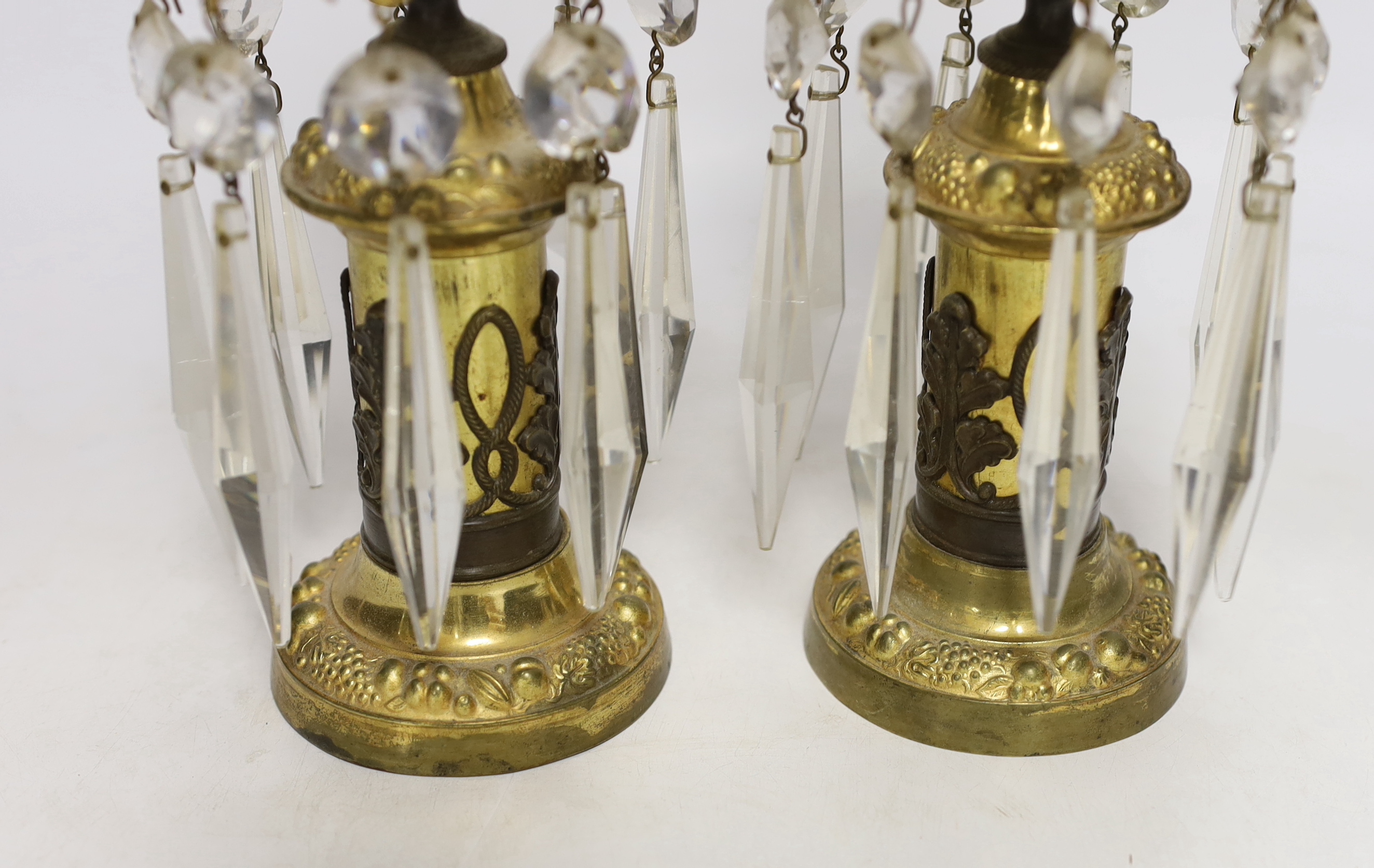 A pair of early 19th century ormolu table lustres, 23cm high